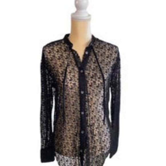 Forte Forte Italy Lace Design Button Up Shirt Black Size 0 XS Extra Small - Picture 3 of 3